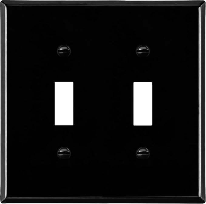 ENERLITES Double Toggle Light Switch Metal Cover Plate, Wall Plate, Corrosion Resistant, Standard Size 2-Gang 4.50" x 4.57", Powder Coated Stamped Steel, 7712-BG, Black Gloss (Pack of 1)