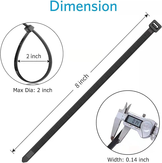 Zip Ties 8 inch (5000 Pack), 40lbs Tensile Strength, Black Cable Ties, Wire Ties for indoor and outdoor use, by Skalon