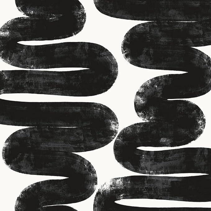 Tempaper x Bobby Berk White & Black Wiggle Room Removable Peel and Stick Wallpaper, 20.5 in X 33 ft, Made in The USA