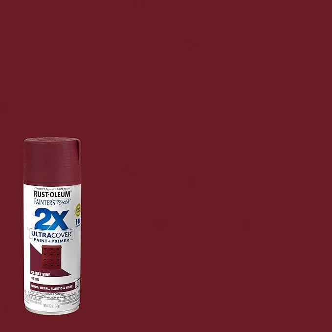 Rust-Oleum 334062-2PK Painter's Touch 2X Ultra Cover Spray Paint, 12 oz, Satin Claret Wine, 2 Pack
