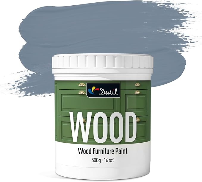 DWIL Matte Finish Furniture Paint - 16 Oz Wood Paint for Cabinets, Doors, Tables, and Dressers Refinishing - Water-Based, Non-Toxic & Odorless, Easy to Apply(Blue Grey)-Without Tools