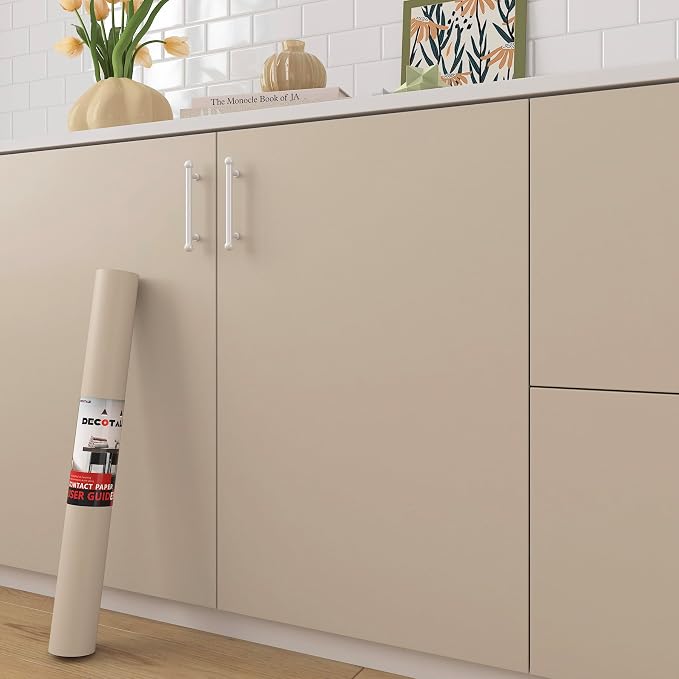 24x120 Inch Brown Beige Wallpaper Stick and Peel Solid Color Wallpaper for Bedroom Removable Brown Beige Contact Paper for Cabinets Waterproof Cabinet Contact Paper Self Adhesive