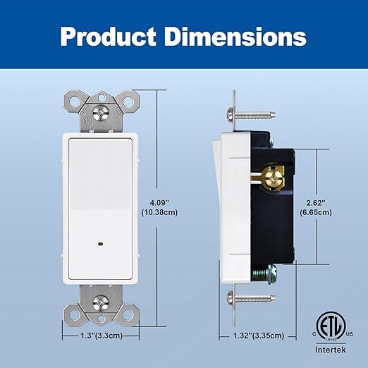 CML 3-Way Illuminated Light Switch, Decorator Rocker Wall Switch with LED Guide Night Light, 15A 120V Paddle Interrupter with Automatic On/Off Sensor, ETL Listed, White, 5 Pack