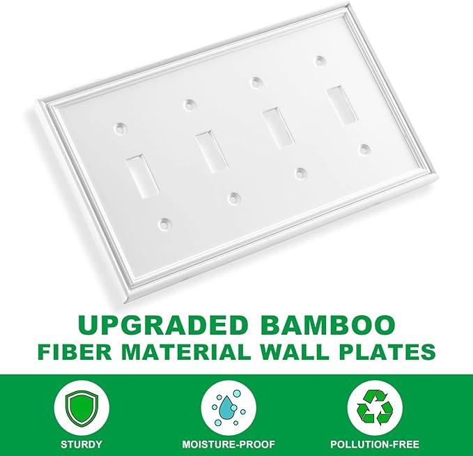 Decorative Wall Plate Light Switch Cover Decorator Outlet Covers Rocker Switch Plates Bamboo Fiber Material Wall Plates for Kitchen Bathroom (4 Gang Quad Toggle-1 Pack)