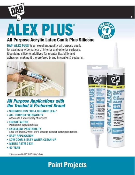 DAP Acrylic Latex Caulk with Silicone, White | Alex Plus | 10.1oz | Pack of 2