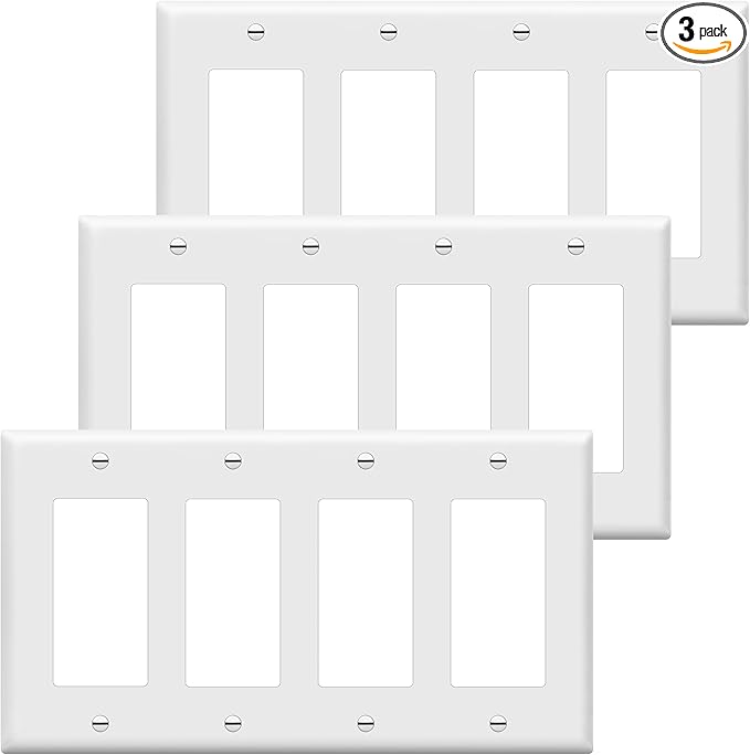 ENERLITES Decorator Light Switch or Receptacle Outlet Wall Plate, Gloss Finish, Size 4-Gang 4.50" x 8.19", Unbreakable Polycarbonate Thermoplastic, UL Listed, 8834-W-3PCS, White (3 Pack)