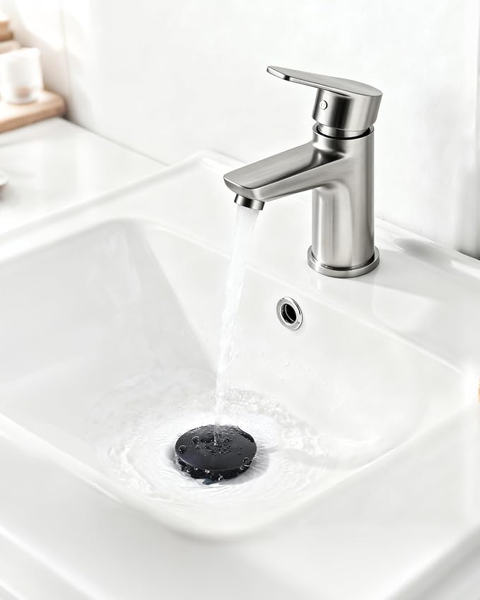 BOTEMY 1 1/2" Bathroom Sink Drain Kit with Flexible Drain P-Trap - No Tool Installation, Anti-Odor White Sink Drain Pipe Kit for Bathroom, Black Pop Up Stopper &Strainer Hair Catcher(with Overflow)
