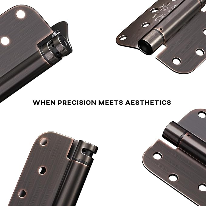 goldenwarm 6 Pack 4 Inch Oil Rubbed Bronze Self Closing Door Hinges with 5/8'' Radius Corners - Adjustable Tension Soft Close Hinges for Interior/Exterior Doors, Durable & Quiet Closure