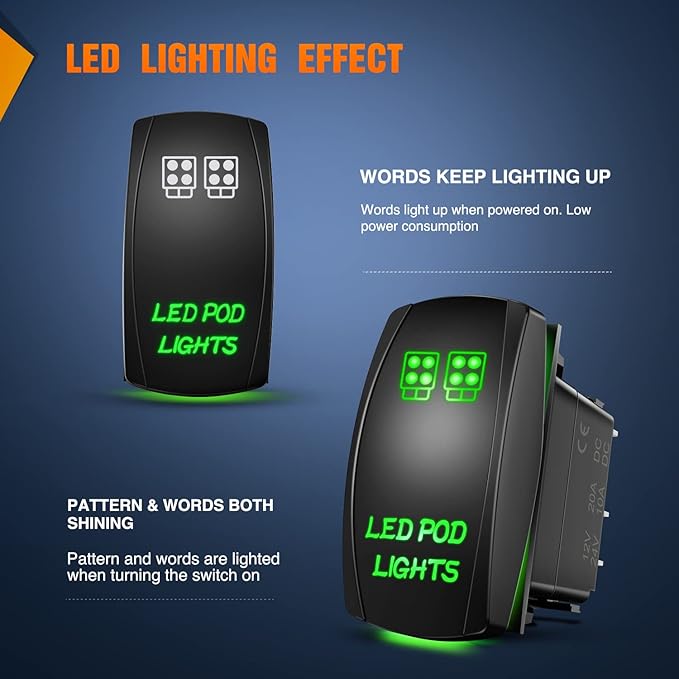 Nilight LED POD Lights Rocker Switch Led Light Bar 5Pin Laser On/Off switches 20A/12V 10A/24V with Jumper Wires Set for Cars,Trucks,RVs