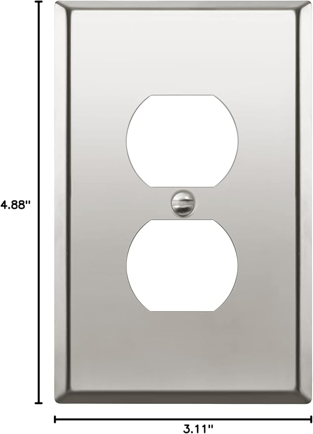 ENERLITES Duplex Receptacle Metal Wall Plate, Stainless Steel Outlet Cover, Corrosion Resistant, Mid-Size 1-Gang 4.88" x 3.11", Stainless Steel 201, 7721M-PC, Polished Chrome