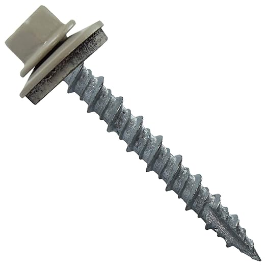 10 x 1-1/2" ASH Gray Metal Roofing Screws - Hex Washer Head- Self-Starting/Tapping - EPDM Washer. 1 x 250 Count Bag - 250 Screws