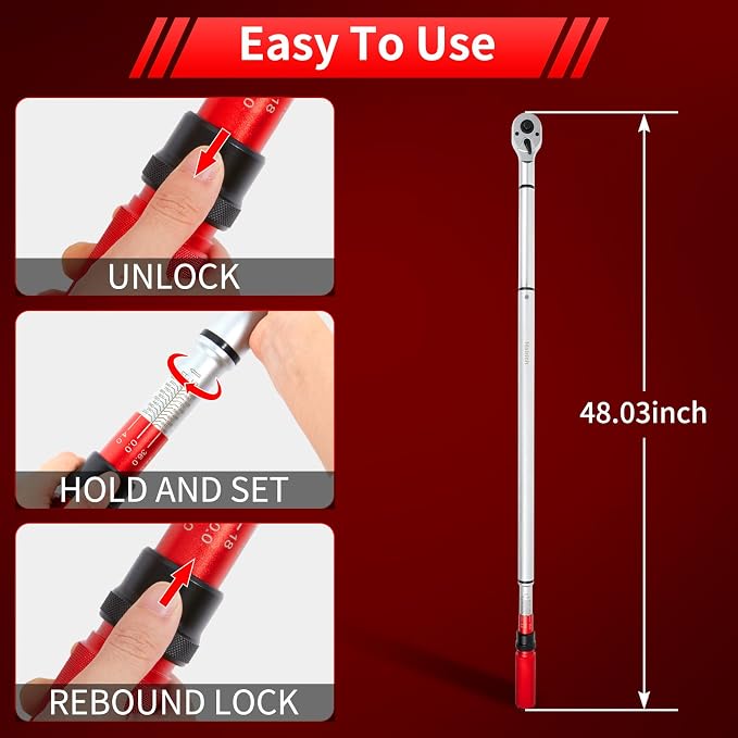 Hairich 3/4- Drive Click Torque Wrench,48 Tooth, 160-1000ft.lb/217-1356Nm | Dual-Direction Adjustable Torque Wrench, Professional Inch Pound Torque Wrench, for Maintenance Tool and Product Assembly