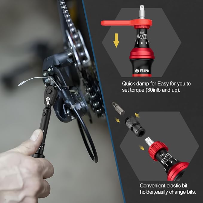 VANPO 49-Pc Torque Screwdriver & Wrench Set, 10-70In-lb & 1-12Nm Dual Range | with S2 Steel Bits & Sockets, for MTB Carbon Bikes, Firearm Optics, Scope Mounting & Professional DIY Repairs