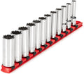 TEKTON 3/8 Inch Drive 12-Point Socket Set, 12-Piece | SHD91108 | (8 - 19 mm), Deep, Socket Rail