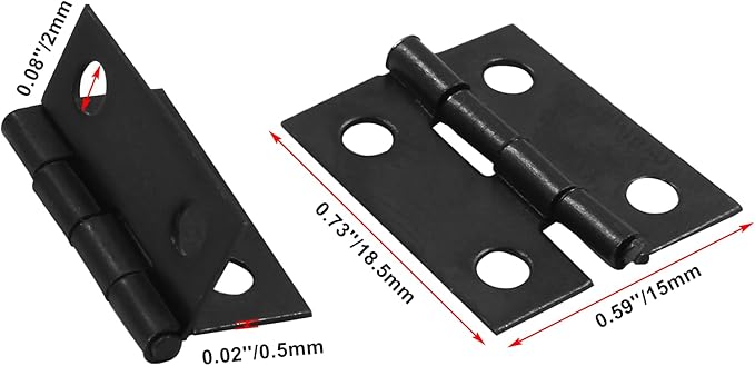 50 Mini Hinges, 0.73"x0.59", Matte Black, Doll House DIY Hinges for Mini Cabinet, Jewelry, Wooden Box