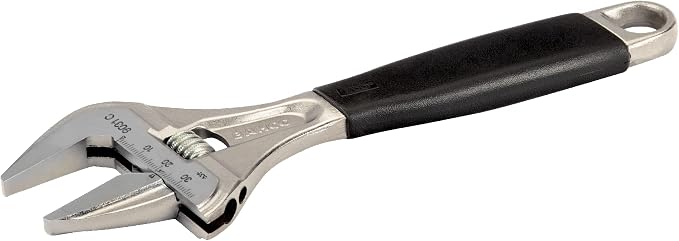 Bahco BAH9031RCUS 8" SAE Big Mouth Adjustable Wrench with Handle, Wide Jaw, Slim Head, and True Ergo Grip for Tight Spaces, Ideal for Maintenance, Plumbing, and Electrical Repair Tasks | Plumbing, Electrical And Maintenance Tool, Quality Steel Construc...