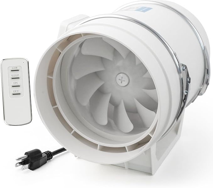 Voltset 8 Inch Duct Fan, Inline Ventilation Exhaust Fan with Remote Control, 740 CFM Duct Intake High Efficiency Air Fan for Vent Bathroom, Kitchen, Grow Tent, Hydroponics, 3D Printer