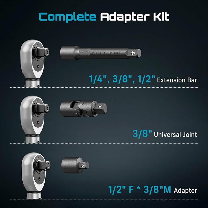 Seesii Torque Wrench Set 1/4" 3/8" 1/2" Drive | ±3% Accuracy, Click Type Torque Wrench Kit with Adapters for Car, Motorcycle, Bike Repair