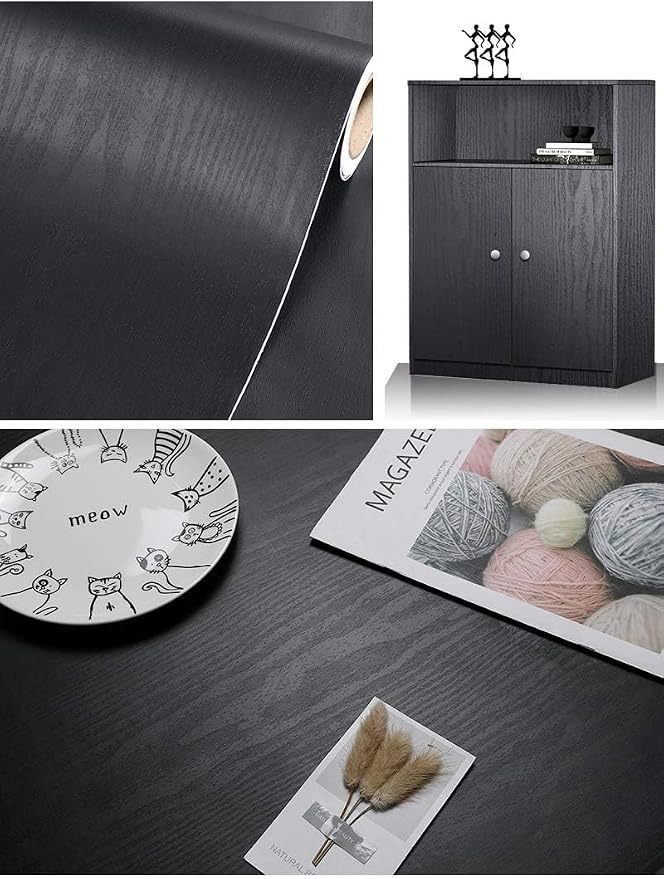 tiltil Black Wood Peel and Stick Wallpaper Wood Contact Paper 17.7" × 393" | Self-Adhesive Wallpaper Removable Waterproof Wall Paper Vinyl for Countertop Furniture Kitchen Countertop Easy to Clean