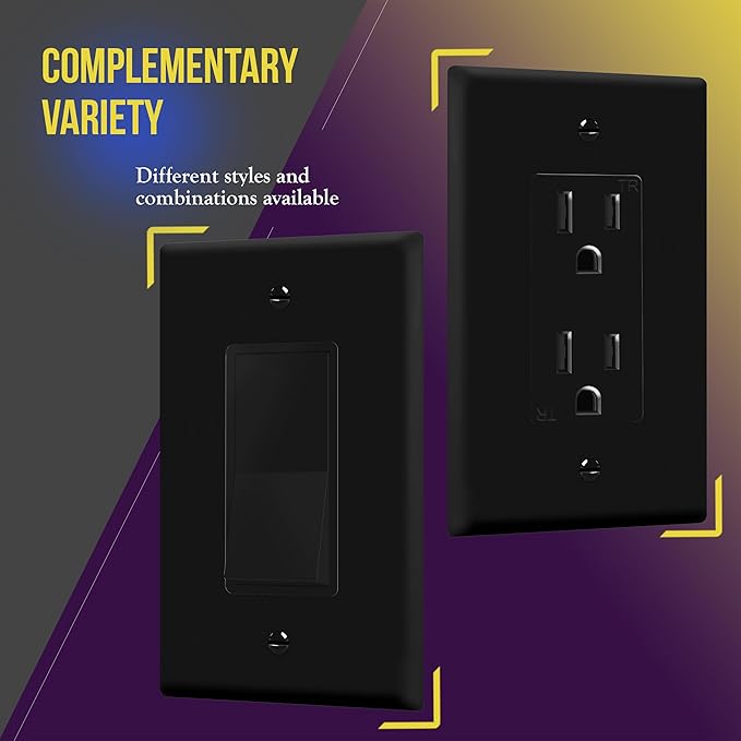 ENERLITES Decorator Light Switch or Receptacle Outlet Wall Plate, Gloss Finish, Midway Size 1-Gang 4.88" x 3.11", Polycarbonate Thermoplastic, UL Listed, 8831M-BK, Black