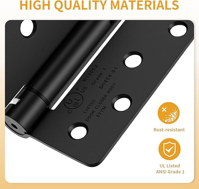 Luxbaro 2 Pack Self Closing Door Hinges 4 Inch, Matte Black Spring Loaded Hinges with 1/4'' Radius Corners, Adjustable Tension for Garage, Front Door, for Left and Right Hand Door, UL Listed