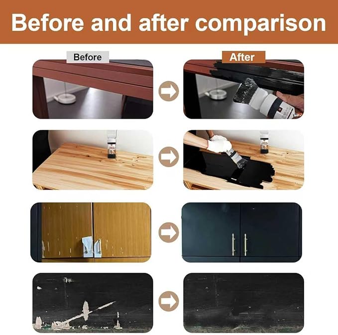 6.35 fl oz Wood Touch-Up Paint for Doors, Cabinets, Furniture & Metal Surfaces | Multi-Surface Scratch Repair | Quick-Drying Formula | Easy Application (Black)