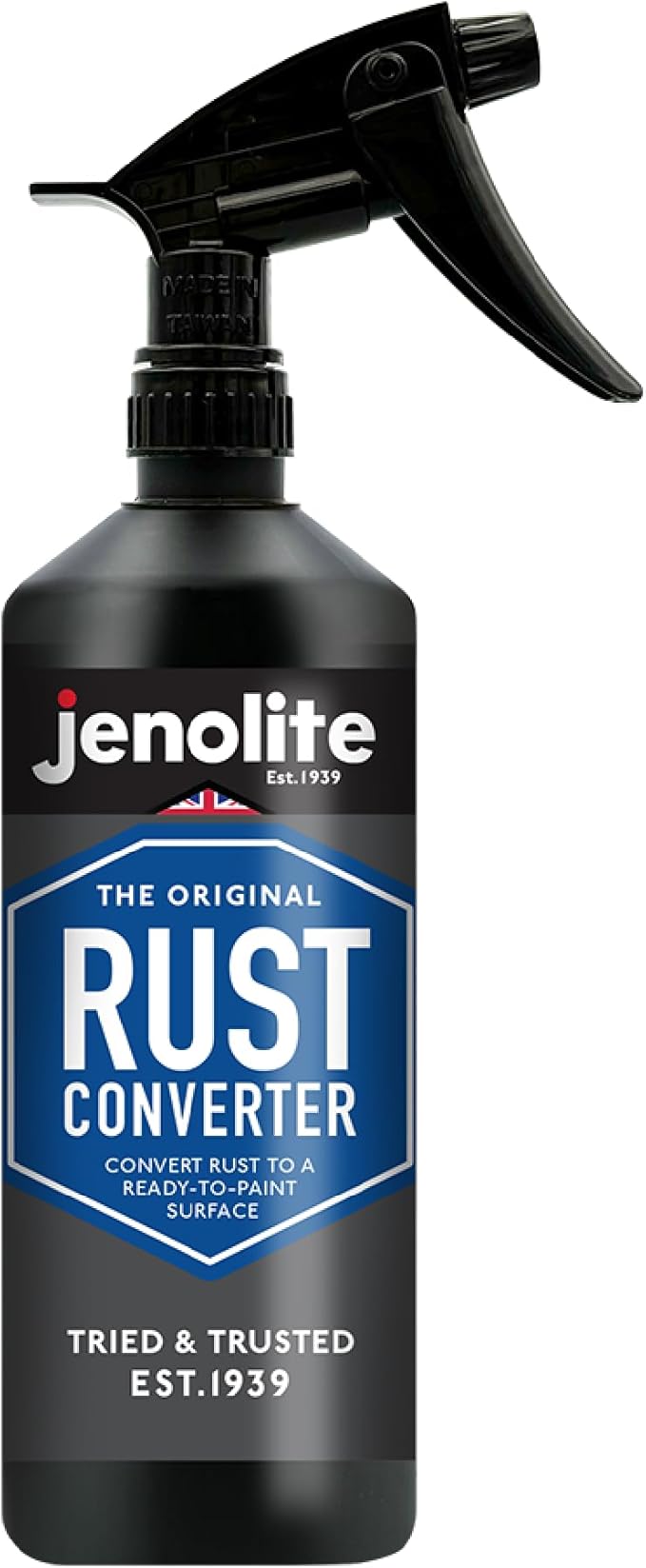 JENOLITE Rust Converter Trigger Spray for Metal 500 ml (16.9 fl oz) All In One Fast‑Acting Water‑Based Rust Reformer, Primer & Inhibitor. Converts Rust to a Paint‑Ready Surface. Made In Britain.