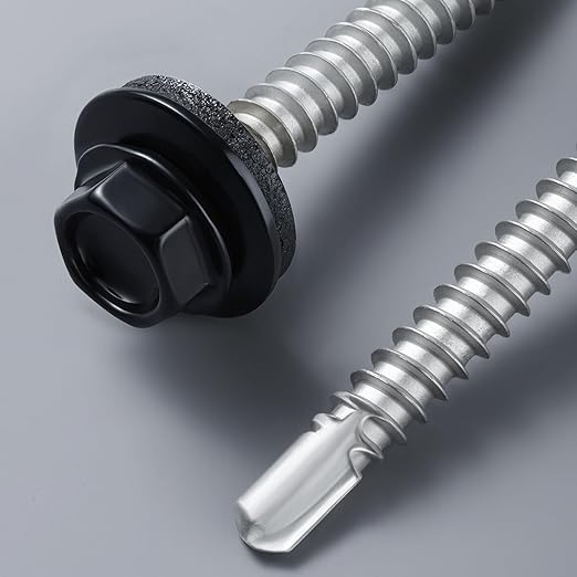 #10 x 1 in Self-Drilling Metal Roofing Screws,Sheet Metal Roof Screw,EPDM Washer,Black Hex Head,with Hex Driver Bit(2LBs,199Pcs)