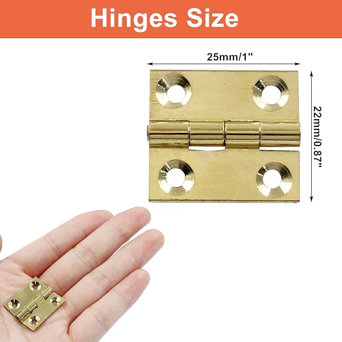Piutouyar 8 Pack Butt Hinge 1 Inch Mini Solid Brass Hinges for Small Cabinet, Folding Craft With Mounting Screws for Boxes, Gate, Drawer