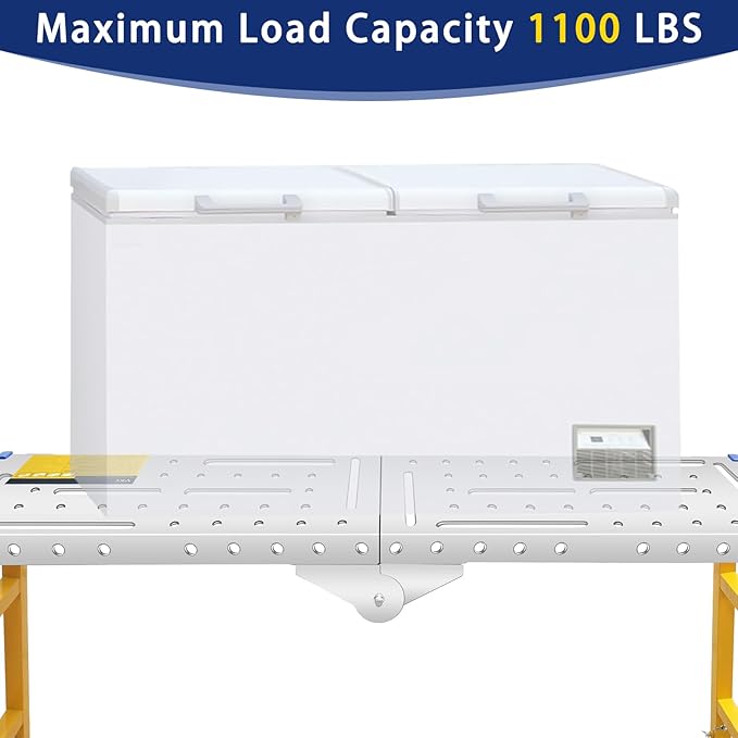 VKE Galvanized Steel Large Work Platform Support 1000 lbs 55"x14", Height 27 to 43 inches Adjustable Folding Portable Platform, Corrosion Resistance Platform Ladders with Rollers Easy to Move Store