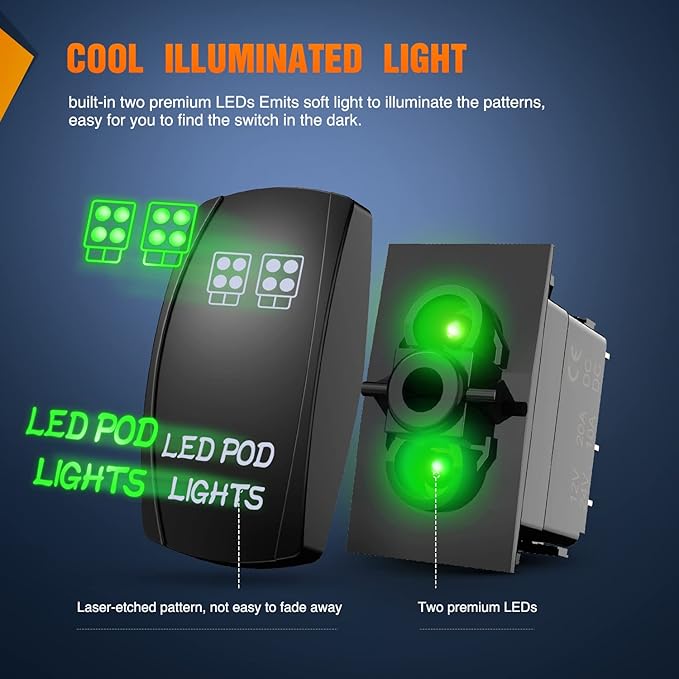Nilight LED POD Lights Rocker Switch Led Light Bar 5Pin Laser On/Off switches 20A/12V 10A/24V with Jumper Wires Set for Cars,Trucks,RVs