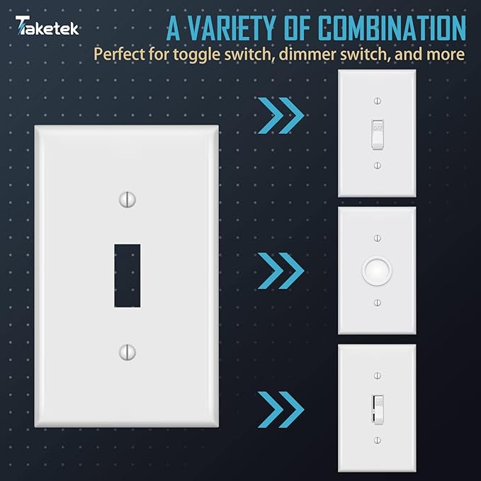TAKETEK Light Switch Cover, Standard Size Toggle Light Switch Wall Plate,White, Wall Plates for Light Switches, White, 20 Pack