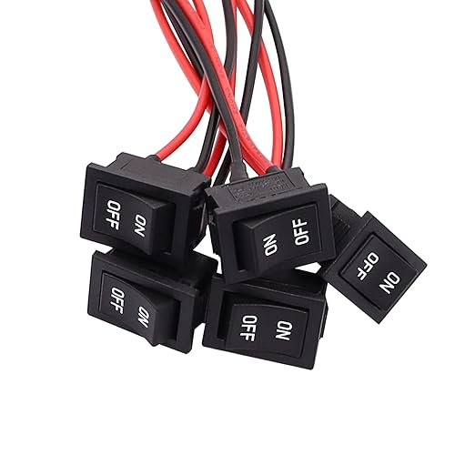 TWTADE 5PCS Latching Rocker Switch ON/Off 2 Pin 2 Position SPST Car Auto Boat Square Rocker Toggle Switch with Pre-Wired AC 10A/125V 6A/250V