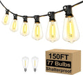 Brightever Outdoor String Lights 150FT, Patio Lights with 75+2 Dimmable ST38 Shatterproof LED Bulbs, Vintage Edison String Lights for Outside, Waterproof Bistro Lights for Halloween Backyard 2700K