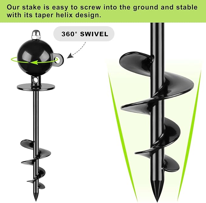 SELEWARE Dog Tie Out Stake 360° Swivel Dog Ground Anchor Outdoor Dog Anchor | 16.5" Long Anti-Rust Heavy Duty Dog Stake for Large Dogs up to 220 lbs, Easy Install with Twist Rod for Yard Camping Outside