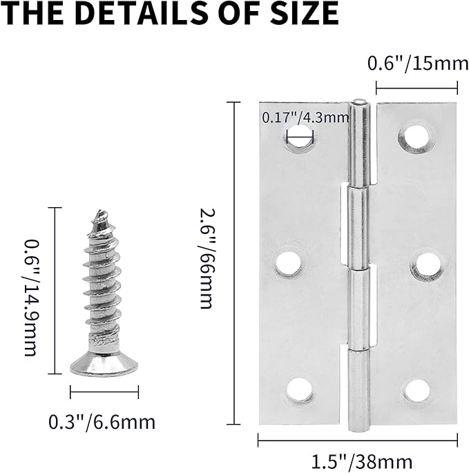 2.5 Inch Stain Nickel Door Hinges, 10 Pcs Stainless Steel Folding Butt Hinges with Screws