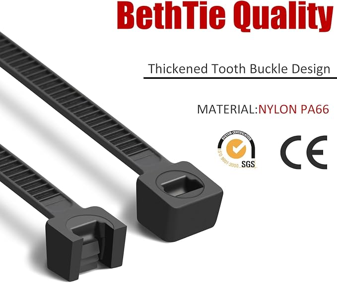 BethTie White 8 Inch Zip Ties (2500 Pack), 65 LBS Tensile Strength, Self-Locking Nylon PA66 UV Resistant Cable Ties for Indoor and Outdoor Use