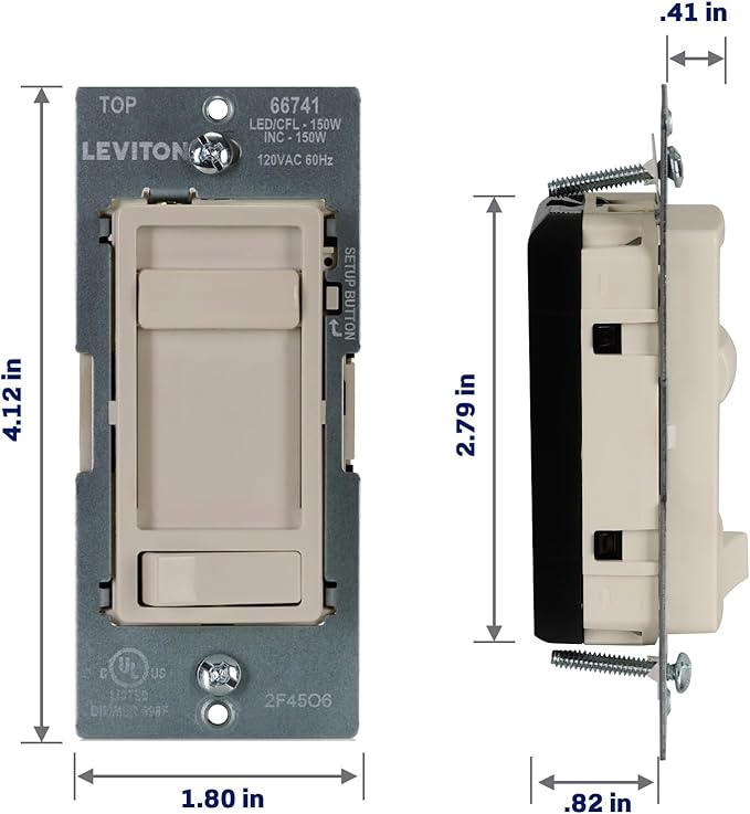 Leviton SureSlide LED Advanced Dimmer Switch for 150W Dimmable LED, Halogen and Incandescent Bulbs and Fixtures, 66741-T, Light Almond
