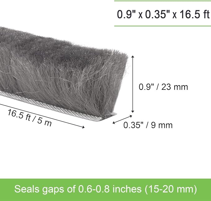 Self-Adhesive Weather Stripping Seal for Doors & Windows – Soundproof Insulation Gap Filler for Sliding, Exterior, Front, and Jamb Frames – 0.9" x 0.35" x 16.5 ft, Gray