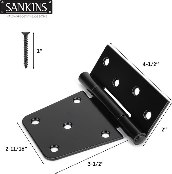 3-1/2" Heavy Duty Gate Hinges, Black Iron Door Hinges with Screws, Durable Gate Strap Hinges for Wooden Fences Gate Shed Barn Door, 4pcs