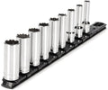TEKTON 3/8 Inch Drive 12-Point Socket Set, 9-Piece | SHD91107 | (5/16 - 3/4 in.), Deep, Socket Rail