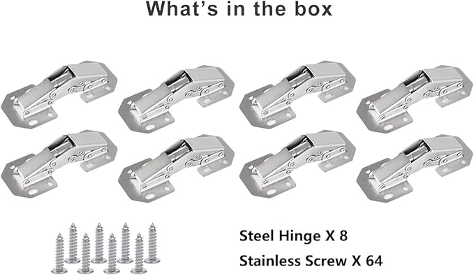 8-Pack Hidden Hinges for Cabinet Doors Frameless, Concealed Cabinet Hinges, 90 Degree Flush Mount Hinges