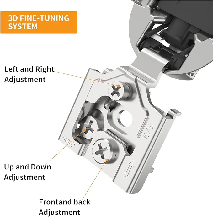 Chibery 2 Pack 5/8" Overlay 3D Soft Close Concealed Hinge for Face Frame Door, Smooth Slow Self Closing Hinges, Satin Nickel, Hidden 105° Open Angle Stainless Steel Hinge for Kitchen Cabinet Door