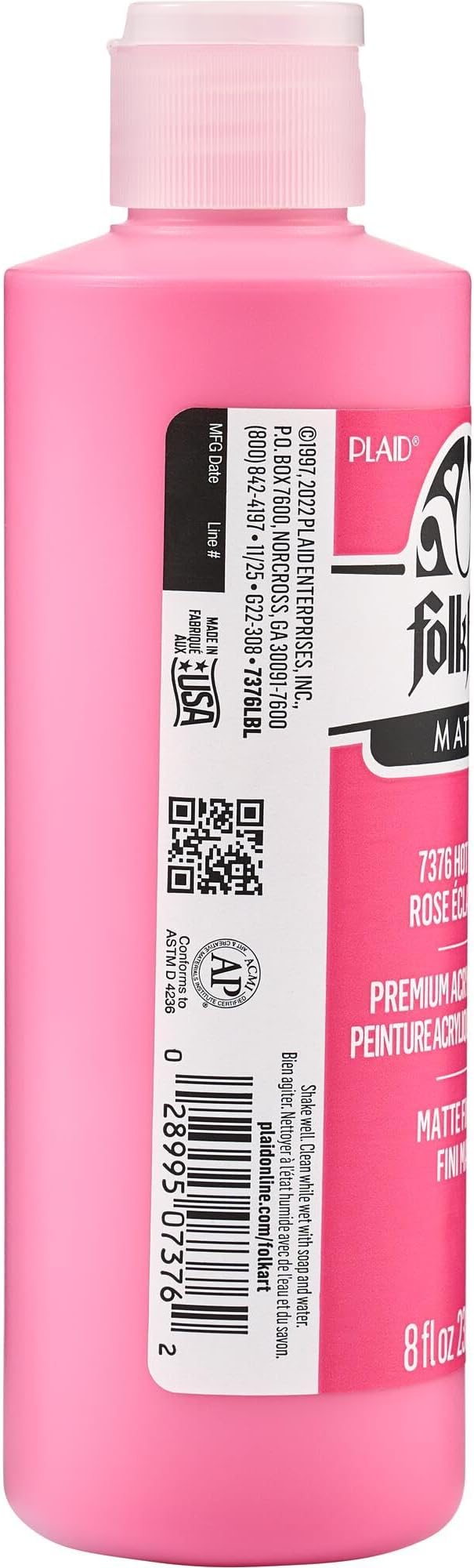 FolkArt Acrylic Craft Paint, Matte Finish, Hot Pink, 8 fl oz