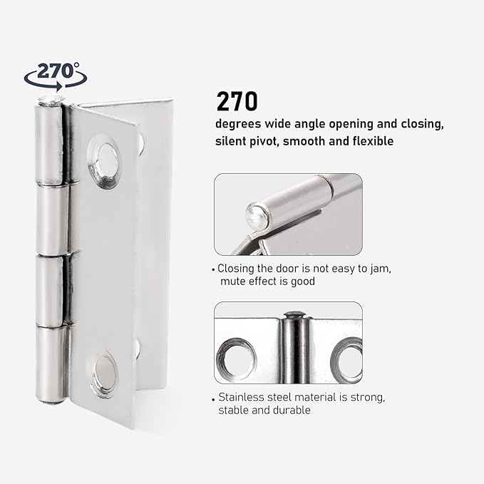 2.2 inch Stainless Steel Folding Butt Hinge Home Furniture Hardware Door Cupboard Cabinet Hinge Pack of 16