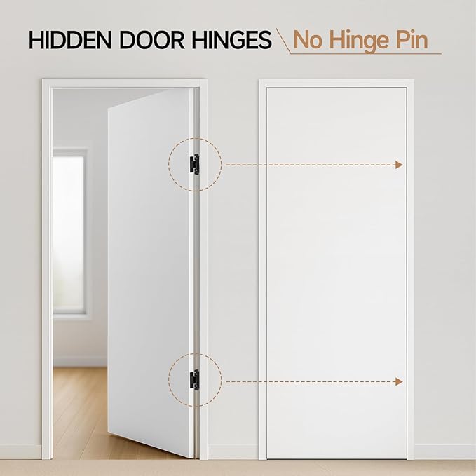 HBL' 4 Pack Hidden Door Hinges, Ultra-Thin Adjustable Concealed Hinges for Secret Doors, Pantries & Closets, Heavy Duty Invisible Design