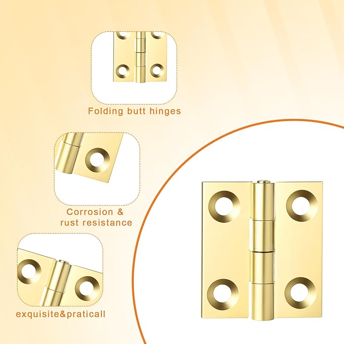 10 Sets Small Hinges with Screws Mini Brass Hinges Jewelry Box 1 Inch Mini Folding Butt Hinge DIY Accessories for DIY Boxes Gate Drawer Furniture Woodworking Craft Project (Gold)