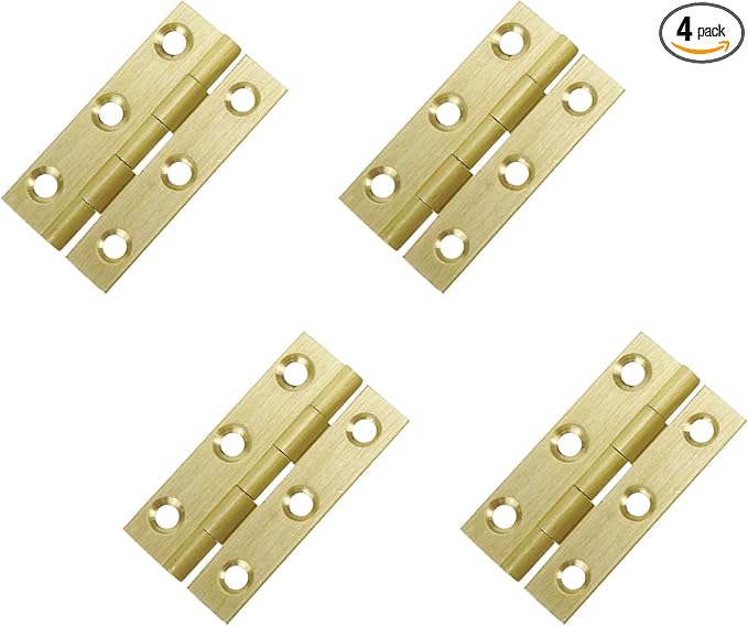 Mcredy 4 Pcs 2.5 Inch Brass Cabinet Hinges Gold Butt Hinge Wooden Box Door Hinges with Screws for DIY Crafts Projects