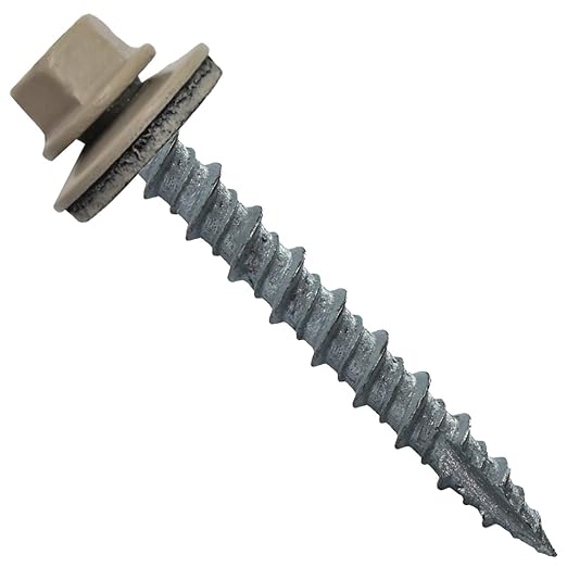 10 x 1-1/2" Surrey Beige Metal Roofing Screws - Hex Washer Head- Self-Starting/Tapping - EPDM Washer. 1 x 250 Count Bag - 250 Screws