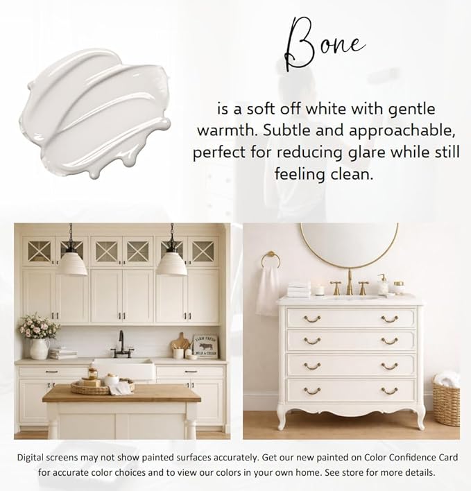 ALL-IN-ONE Paint by Heirloom Traditions, Bone (Off White), Gallon - Durable cabinet and furniture paint. Built in primer and top coat, no sanding needed. Includes our 30 featured color card.